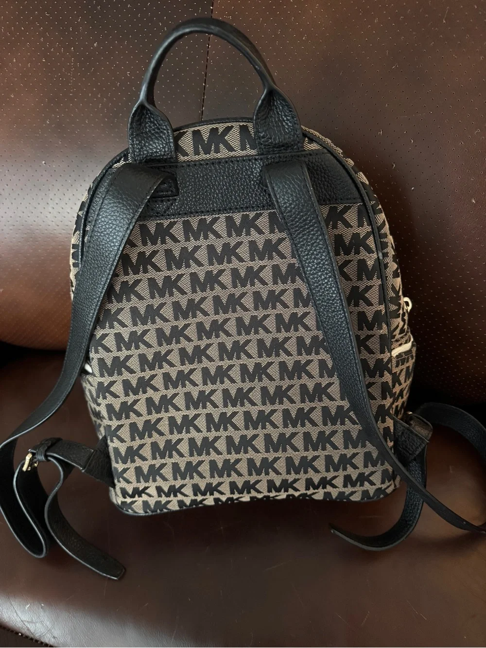 Michael Kors Black and Brown MK Signature Mini Backpack